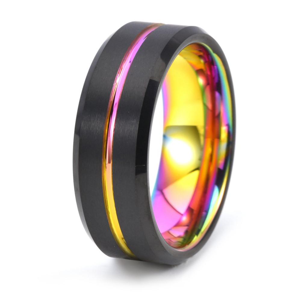 Unisex 8MM Tungsten Carbide Ring For Men's Beveled Edge Groove Wedding Band Hip Hop Jewelry Gifts