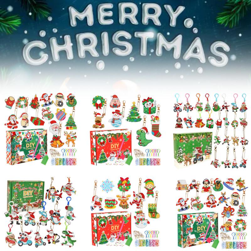 Colorful Acrylic Christmas Gift Blind Box Diy Diamond Painting Keychain Set 15 Pieces