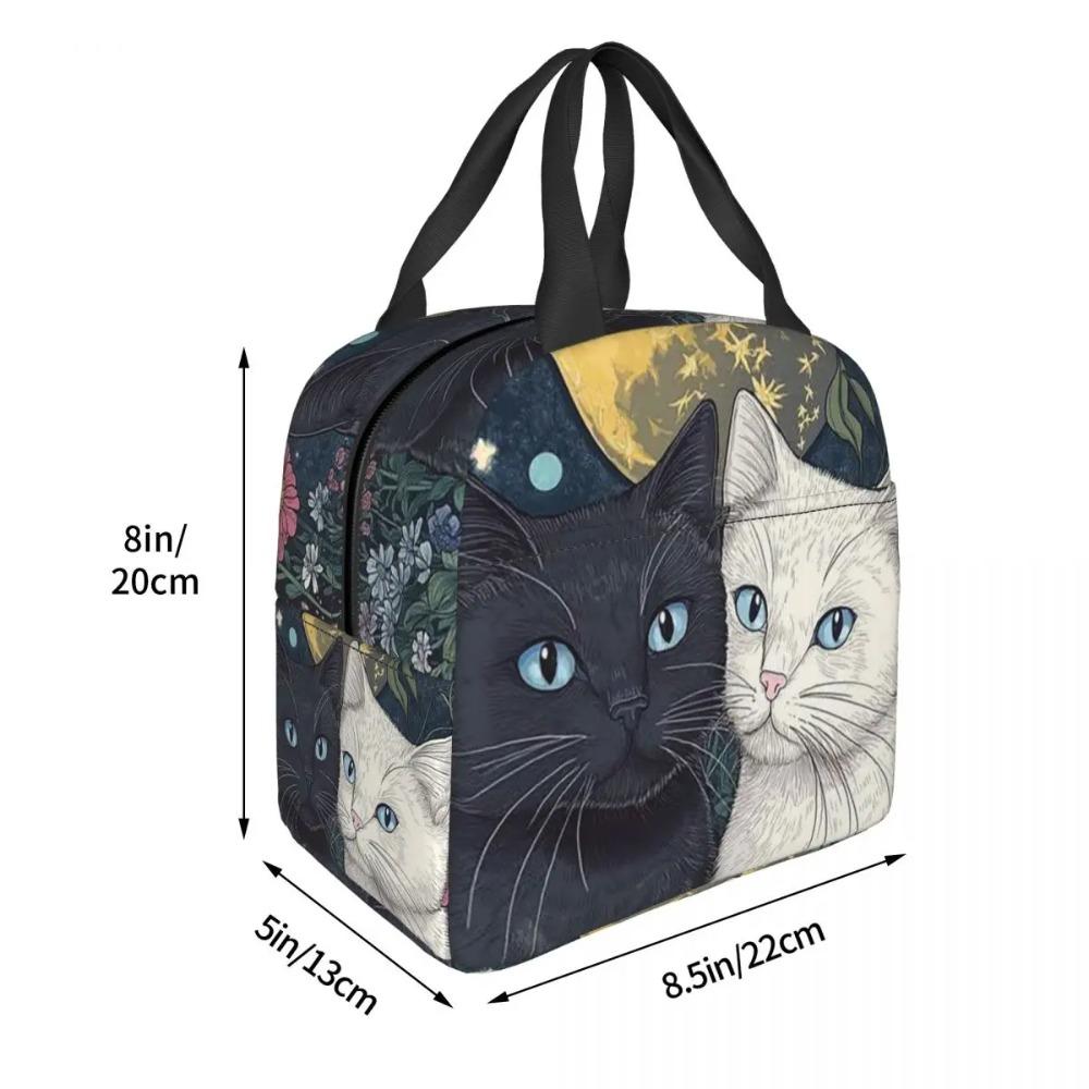 Cartoon Black White Cat Print Insulated Lunch Bag for Women Kids Leakproof Food Boxes Thermal Lunch Box Tote