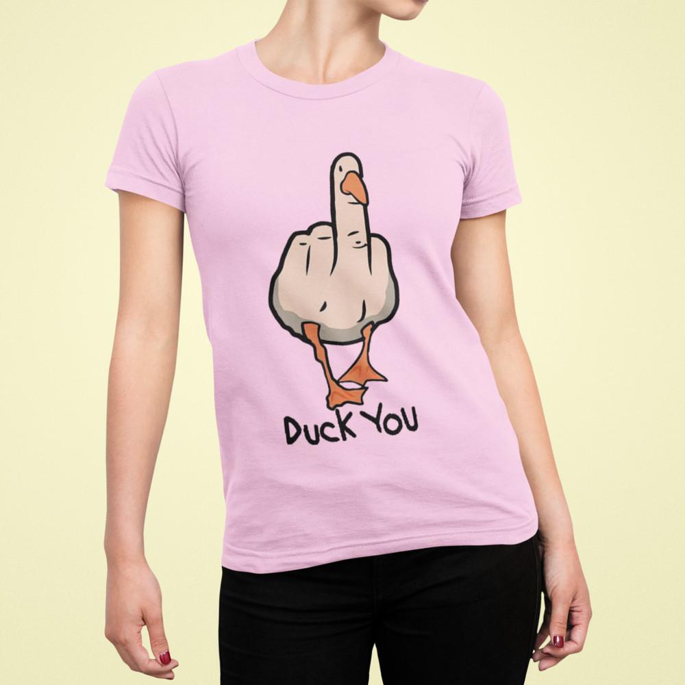 Lustiges Ente Duck YOu Cat Fick Dich Mittelfinger FCK Damen Tailliert Shirt S-XX