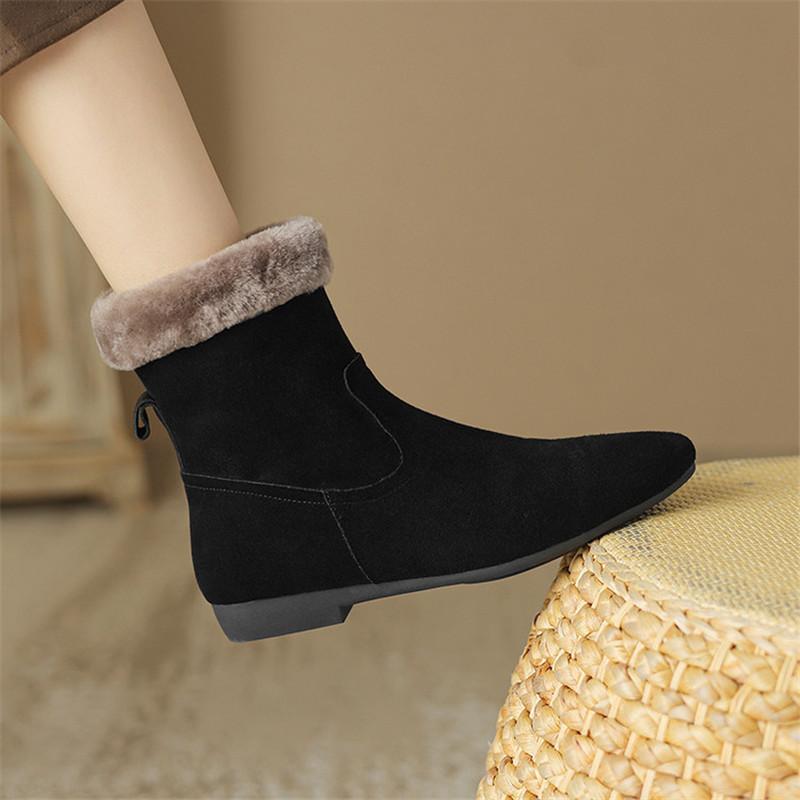 Fashion New Autumn/winter Cow Suede Women Boot Round Toe Shoes for Women Fashion Boots Low Heels Short Boots Zip Black Boots Handmade