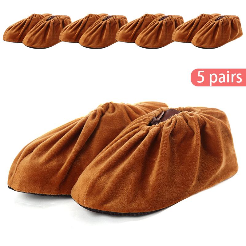 5 Pair Reusable Velvet Fabric Shoe Covers Non-slip Adult Washable Keep Floor Carpet Cleaning Indoor Outdoor Shoe Protector Cover