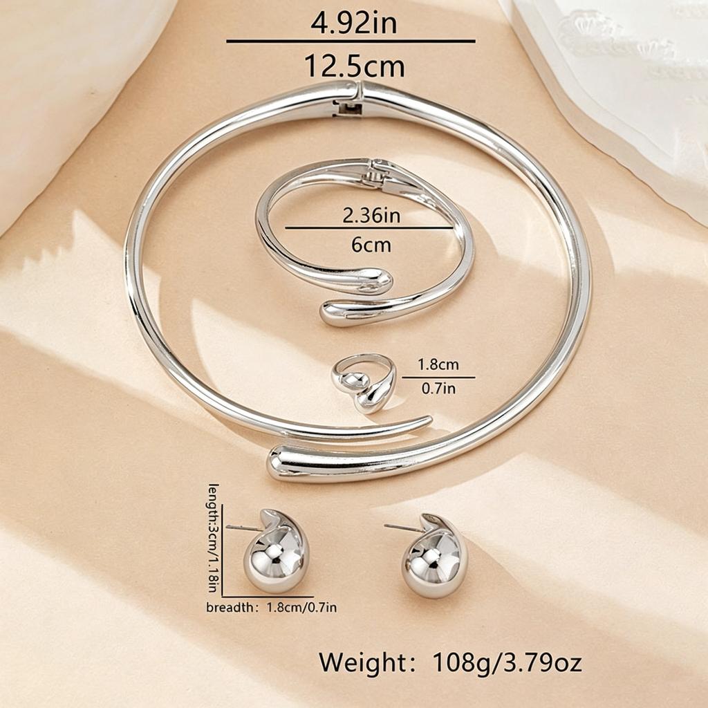 Fashion Jewelry Set Personality Bracelet Women's Open Necklace Hip Hop Earrings Alloy Ring Necklace Set