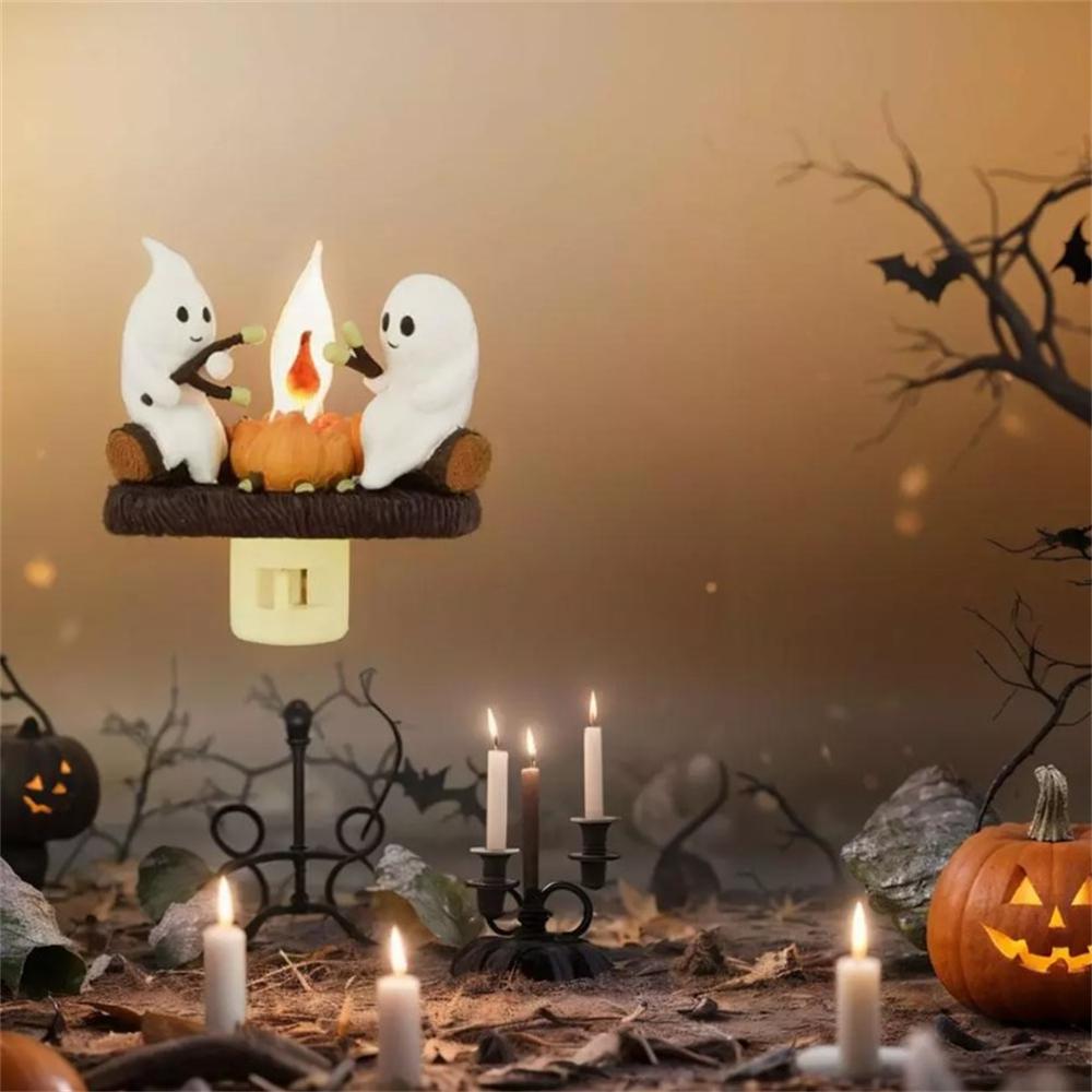 Halloween Ghostly Campfire Flashing Night Light Resin Festival Lantern Fire Marshmallow Night Light Wall Decoration Lamp