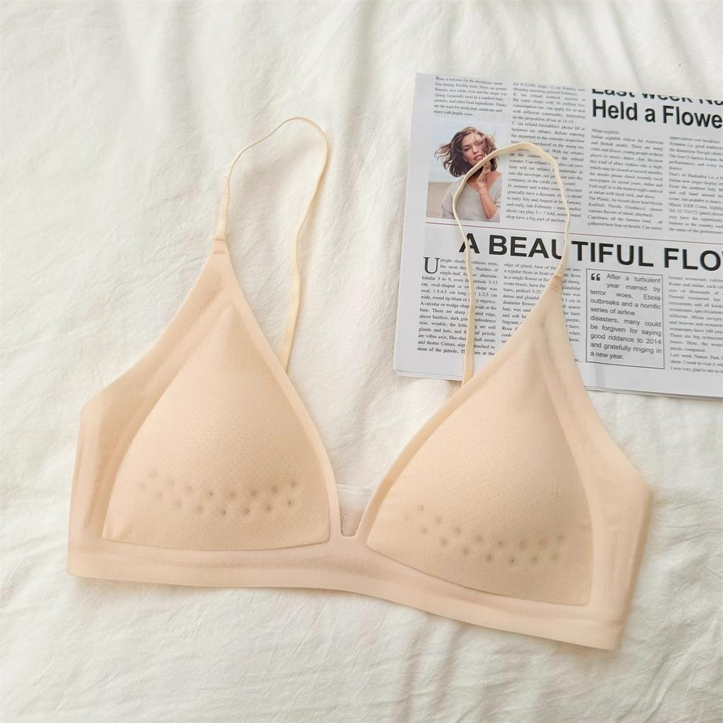 Summer breath bra ultra-thin small-breasted underwear women's French deep V invisible thin shoulder strap jelly strip seamless bra