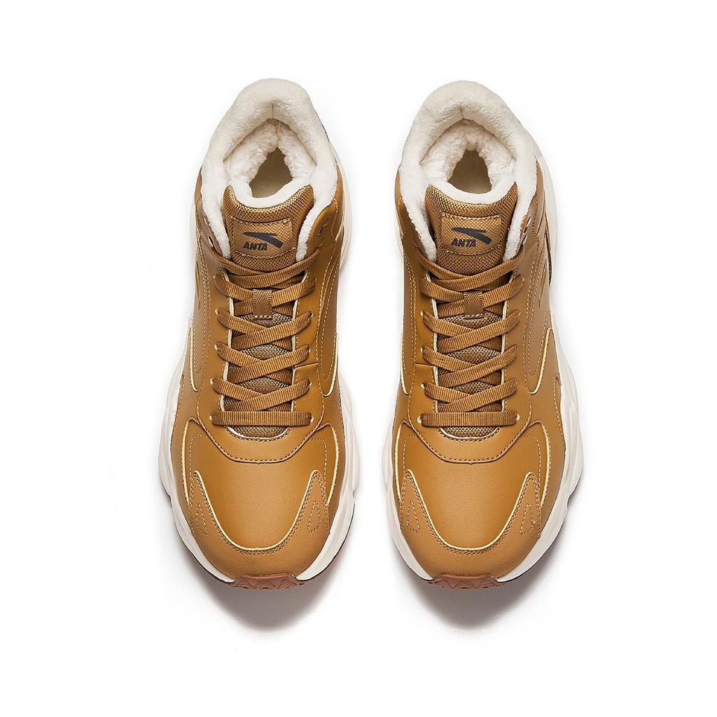 Anta Walker Synthetic Leather Fabric Wear-Resistant High-Top Casual Shoes Men Sneakers Light-Tea-Brown 912548923-3