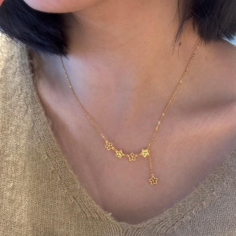 

ANENJERY Hollow Flower Star Pendant Necklace For Women Clavicle chain New Trend Luxury Romantic Jewelry Gifts Wholesale золотой