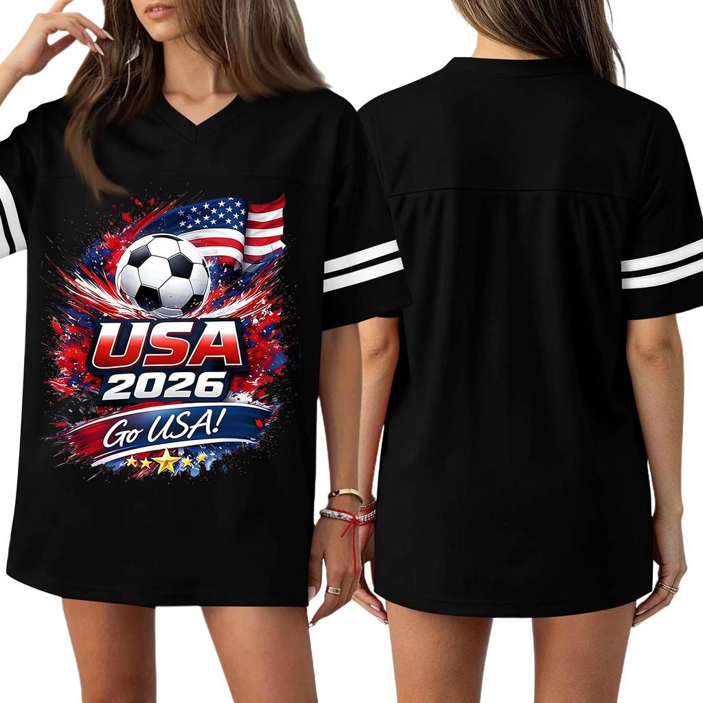 Women's Casual & Stylish V-Neck Sports — Print Short-Sleeve Athletic T-Shirt Top
