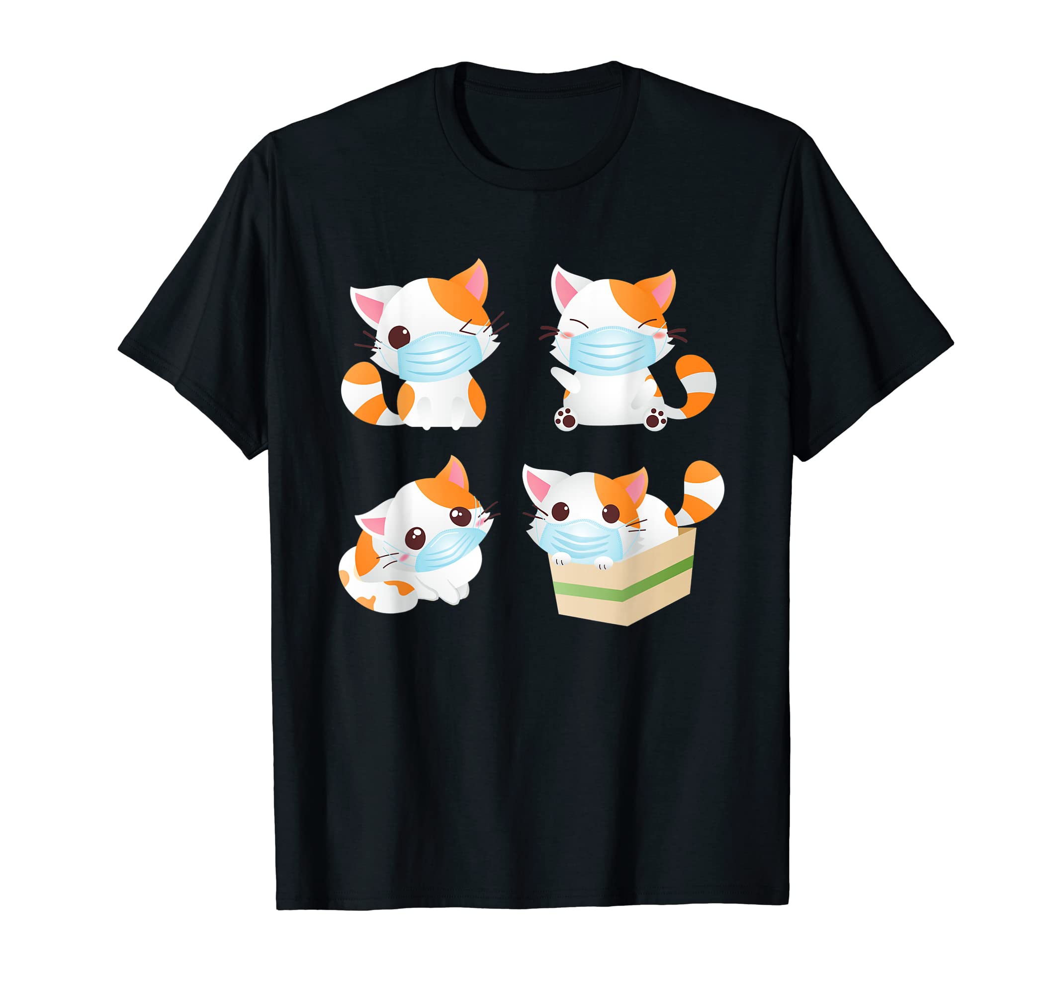 

Cute orange white cat wearing a face cartoon kitten mask, lover. T-shirt чёрный