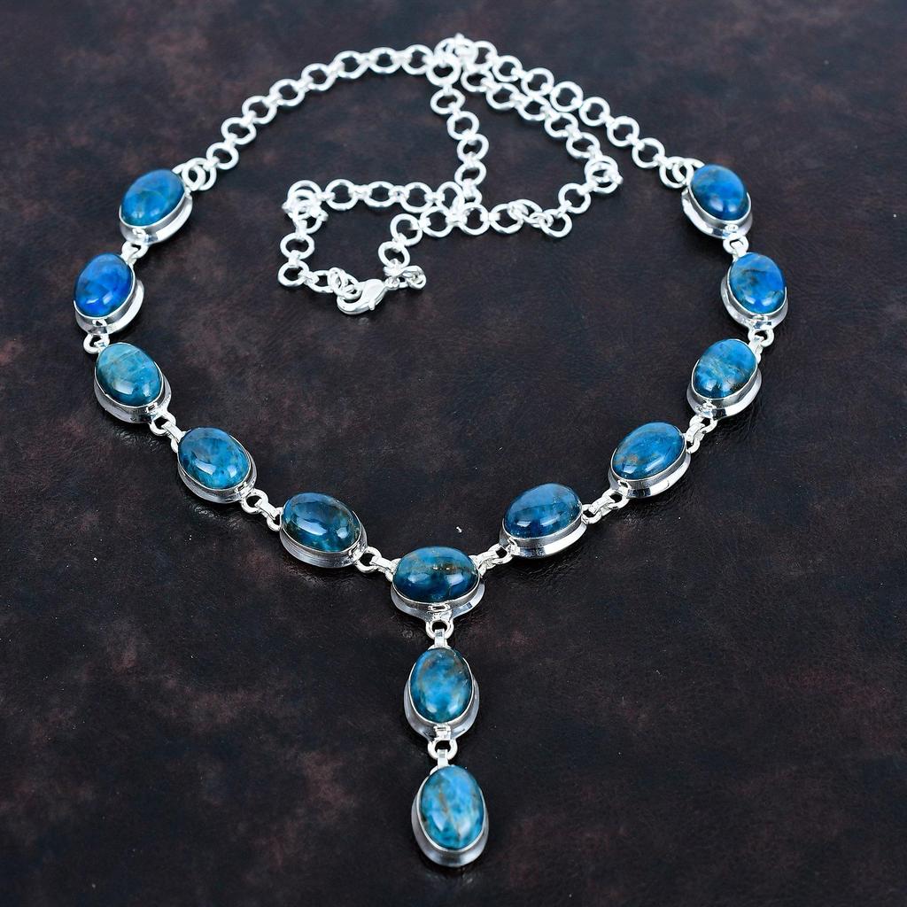 Neon apatite gemstone necklace dainty jewelry 925 sterling silver necklace adjustable chain necklace handmade antique  jewelry gifts for her