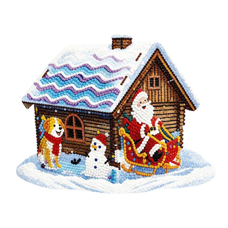 Freestanding Wooden Christmas Art Craft, Multicolored Decorative Project for Creating Pitched-Roof Seasonal Display