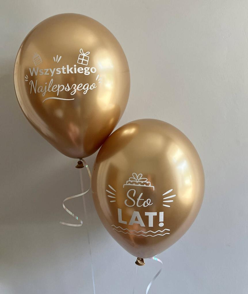 Balony Lateksowe Urodzinowe Złote Chrome Sto Lat, 30Cm, 10 Szt.