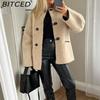 BITCED Women's Spring/Autumn Plus Size Casual Oversized Shearling O-Neck Jacket