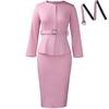 Women's Round Neck Long Sleeve Midi Dress Bodycon High Waist Elegant Peplum Office Pencil Dress With Heart Belt