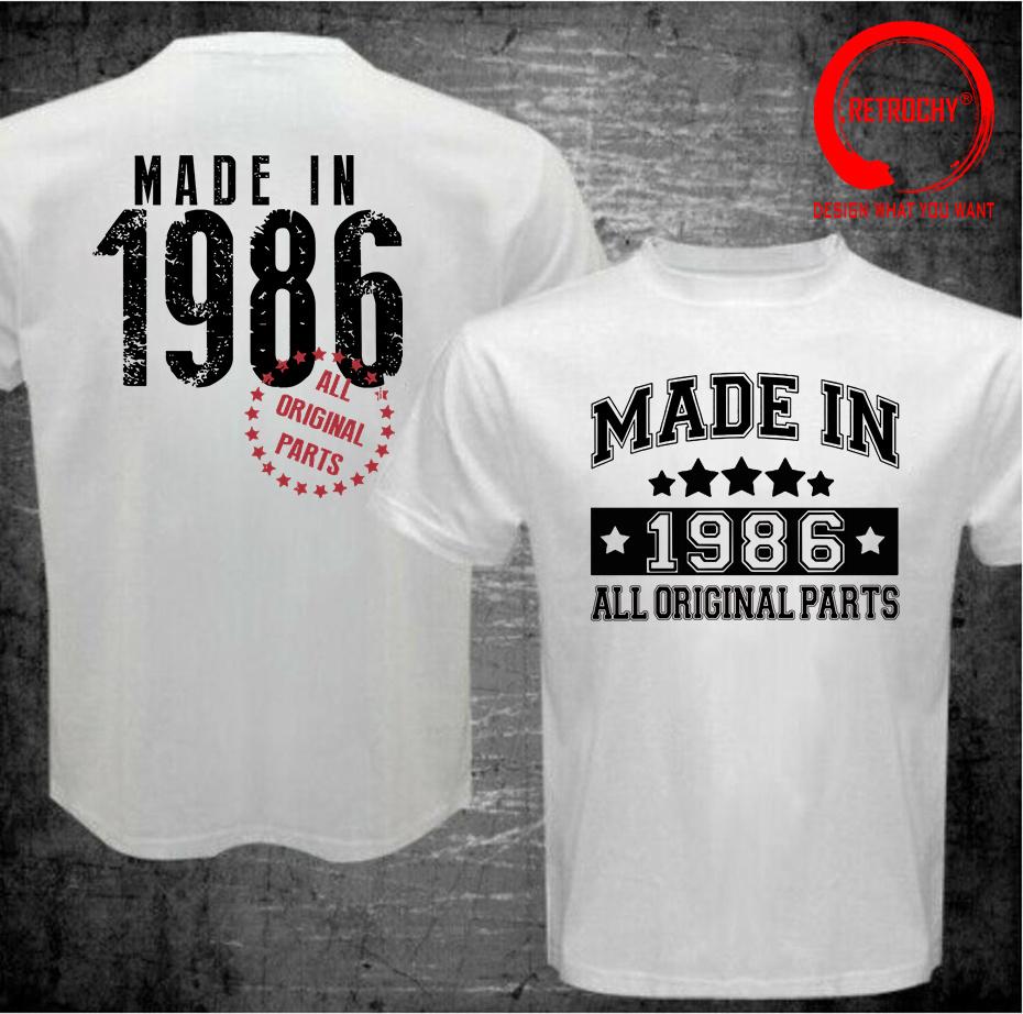 40th Birthday Retro Tshirts For Unisex Made In 1986 All Original Parts Limited Edition Front Back Graphic Short Sleeve Tee Shirt