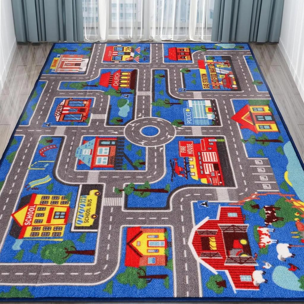 VIKAMA Non-Slip Children's Educational Play Mat City Road Theme Rug Kids' Room Decor Office & Home Floor Mat