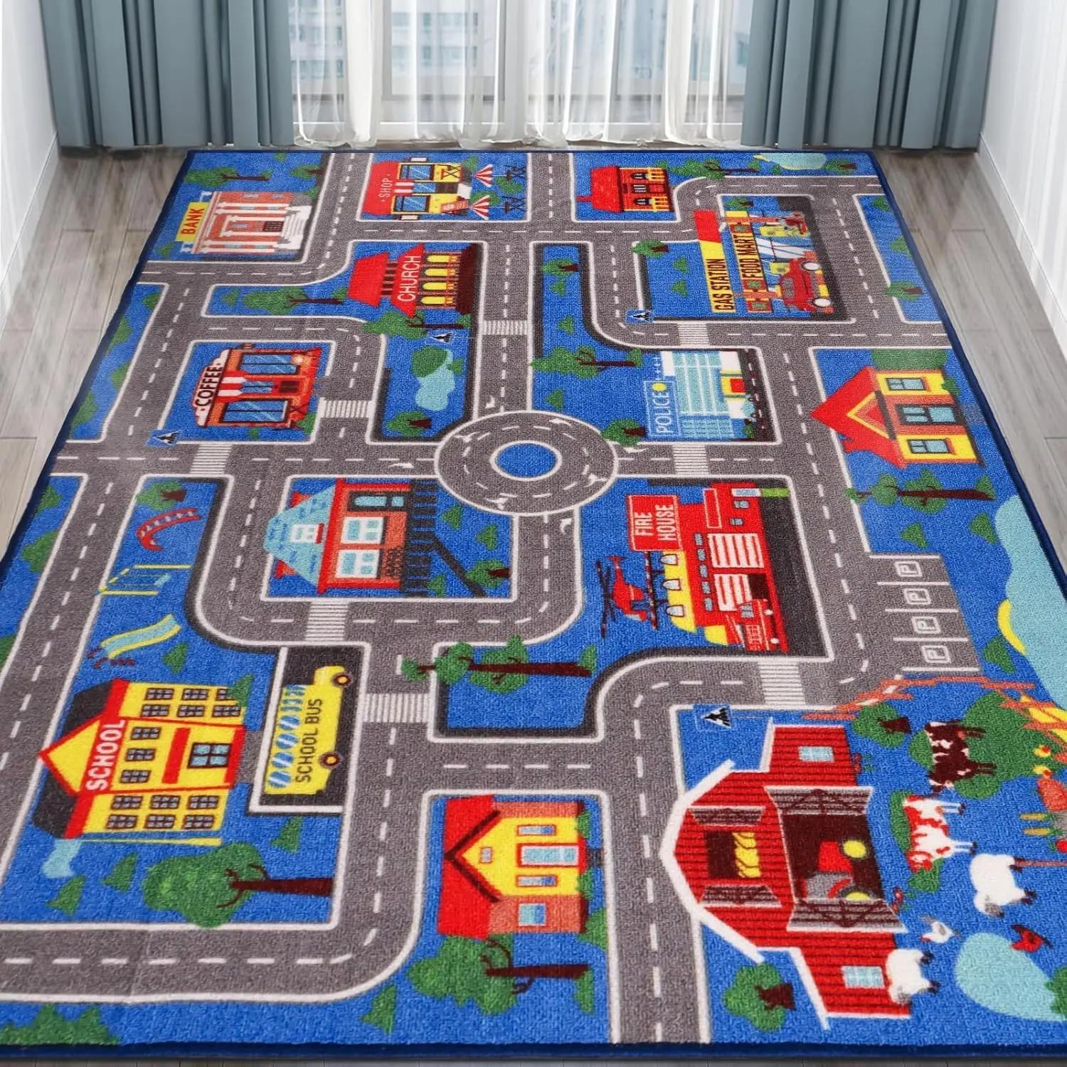 

VIKAMA Non-Slip Children s Educational Play Mat City Road Theme Rug Kids Room Decor Office & Home Floor Mat 40x60cm