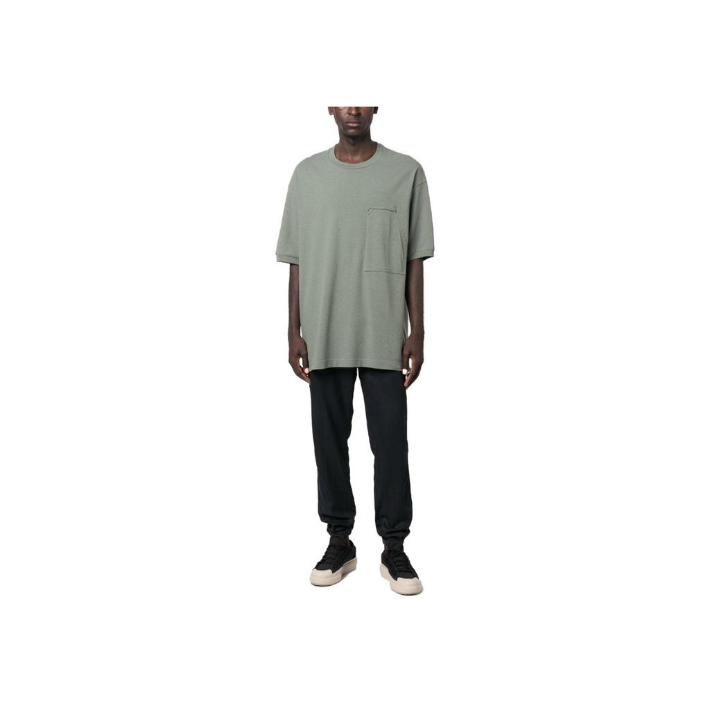 Y-3 Solid Color Crew Neck Pocket Loose T-Shirt Men Tops Gray-Green IP7945