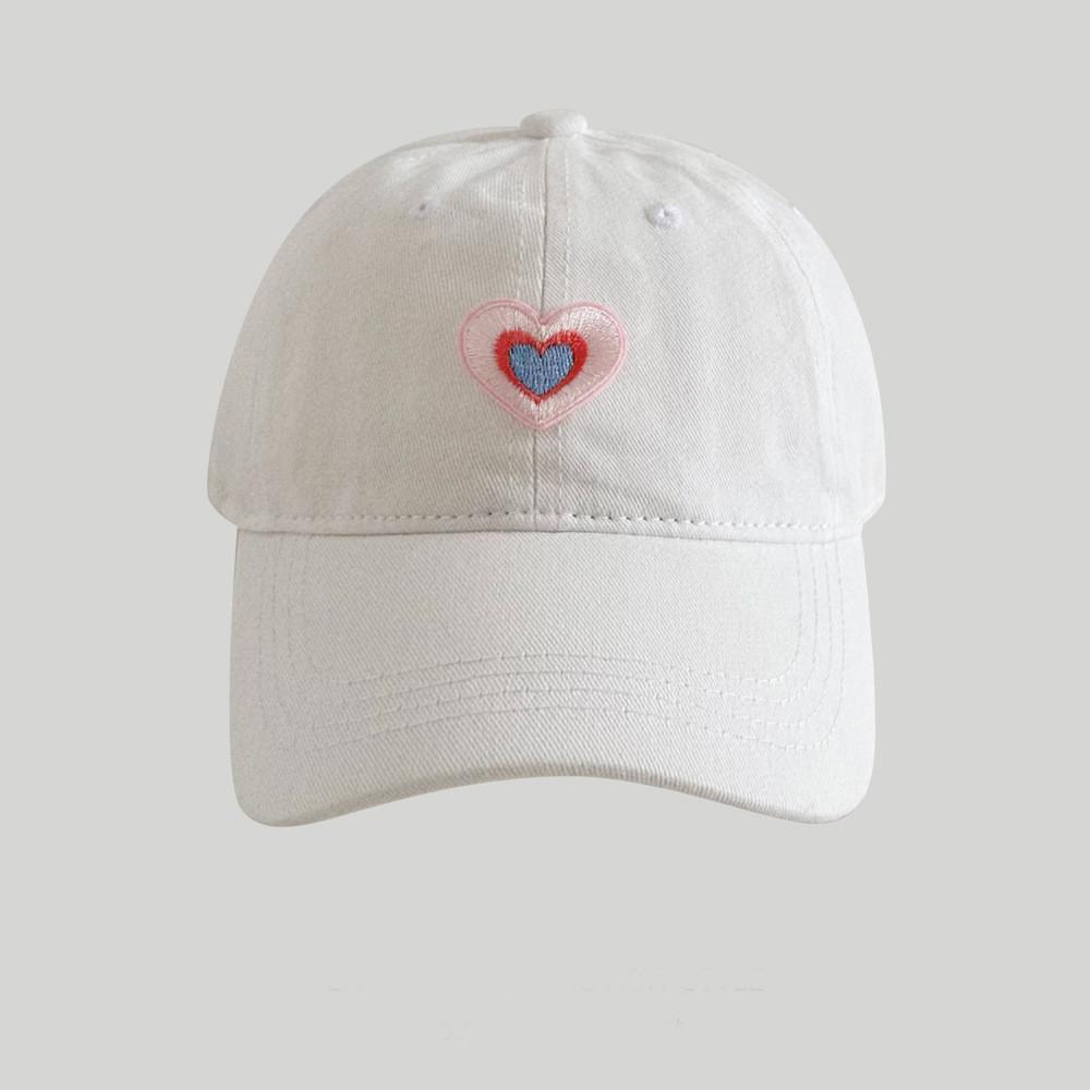 Korean Style Heart Embellished Baseball Cap Women Cotton Summer Sun Hat With Wide Brim