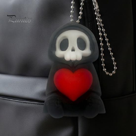 Backpack Accessory Holding Heart Grim Reaper Keychain Charm, 3D Printed Gothic Skull Decor with Ornament Ball Chain, Backpacks Bags Purse Hanging