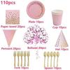 110pcs/Set Pink Gold Dot Tableware Paper Towel Cup Plate Disposable Wedding Party Decor Kids Birthday Baby Shower Party Supplies