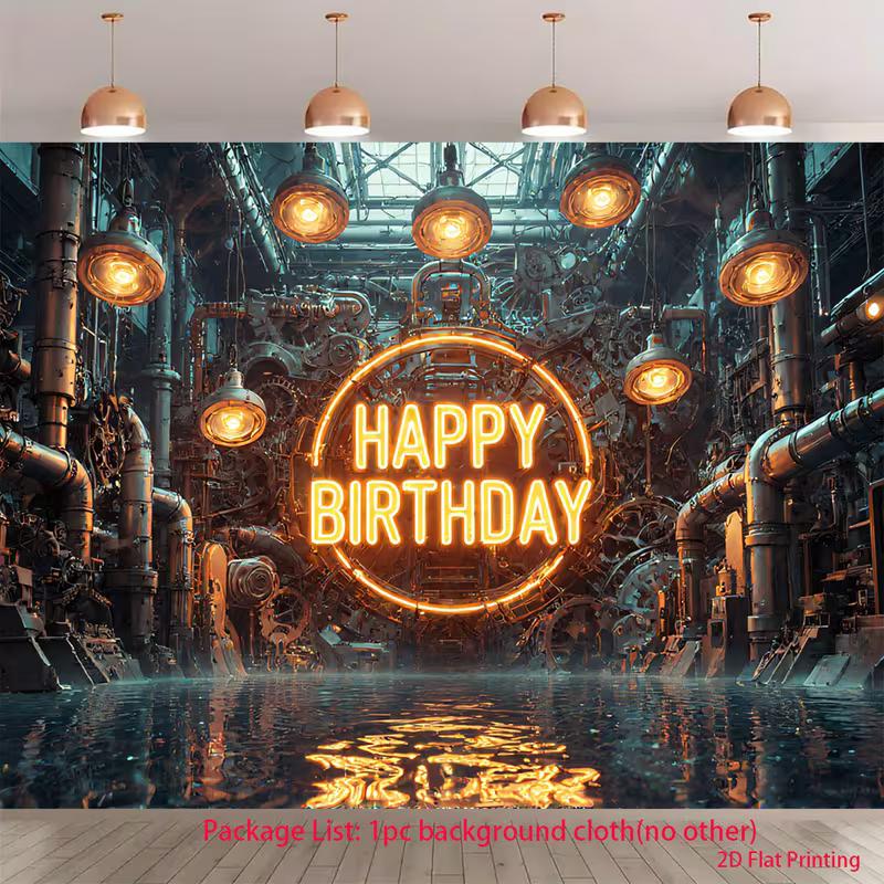 

2D Steampunk Birthday Backdrop Industrial Mechanical Gear Neon Light Background for Photoshoot 47.2x31.5inch/120*80cm