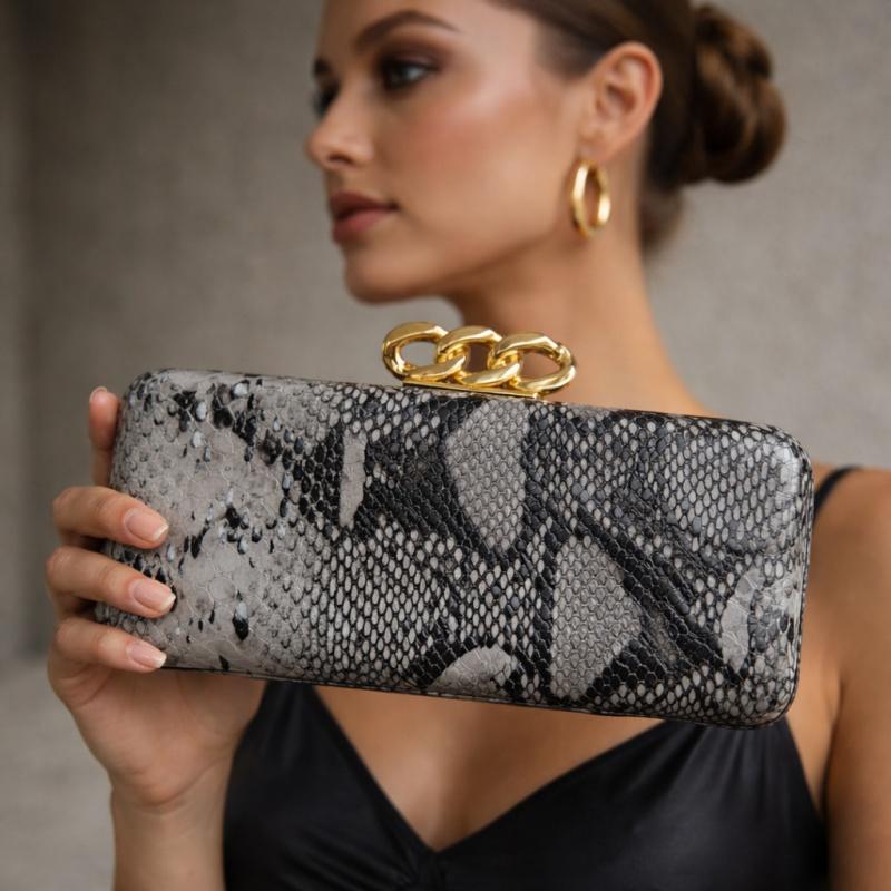 Vintage Schlangenprint Clutch Tasche für Damen Luxusmarke Handtaschen Elegante Schlangenlinien Crossbody Taschen Kette Party Clutch Geldbörse