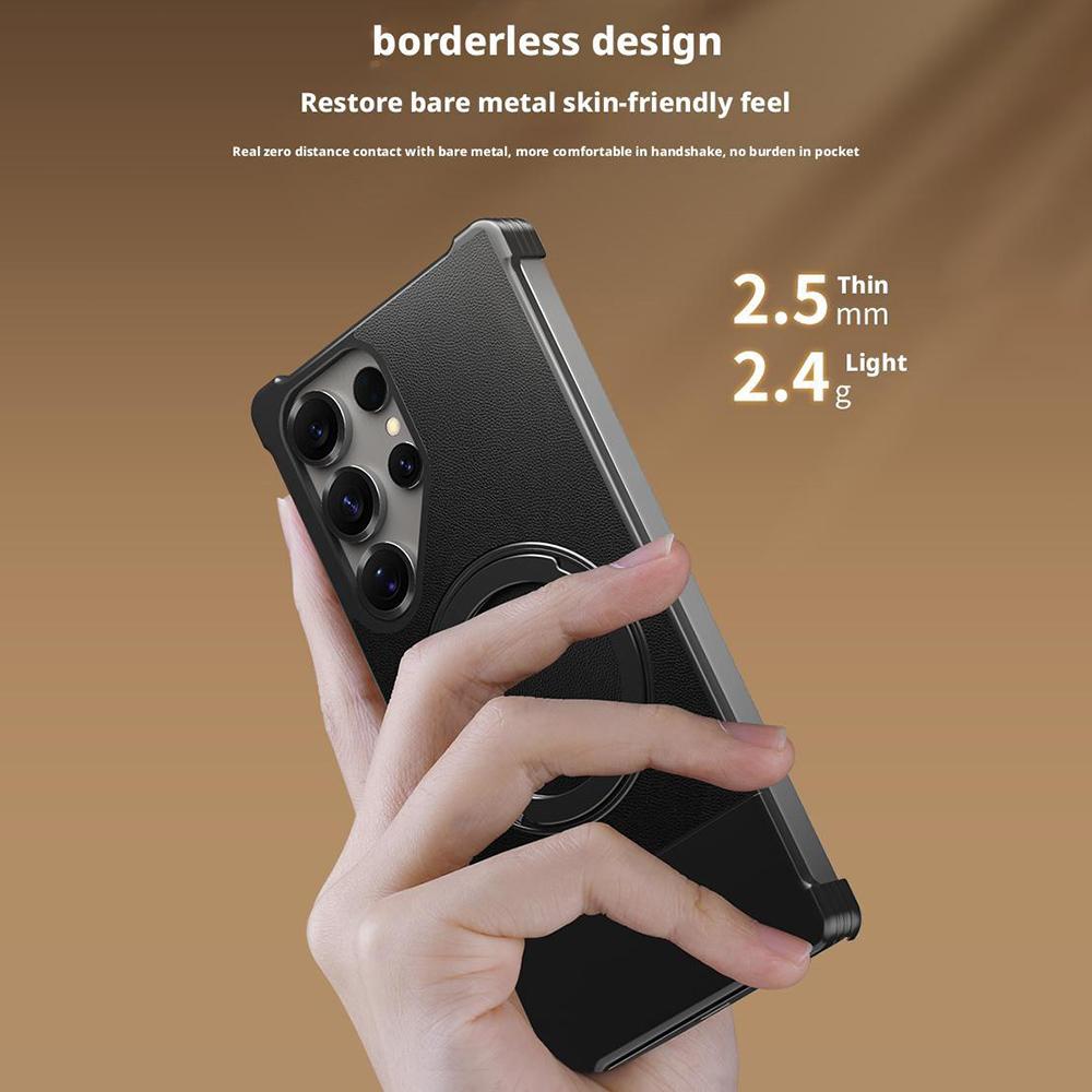 For Samsung Galaxy S24 Ultra Magnetic Case with Kickstand Borderless PU+Metal Drop Proof Phone Back Cover
