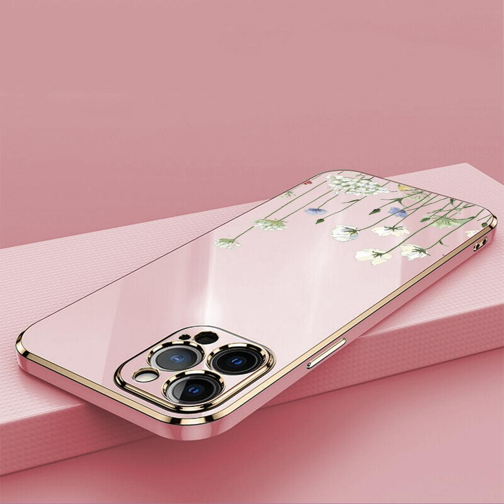 N93 Peony Plating Edge Soft TPU Phone Cases for Samsung A54 A13 A14 S24 Plus S23 Ultra S20 S21 FE A55 A05 A52s Shockproof Cover