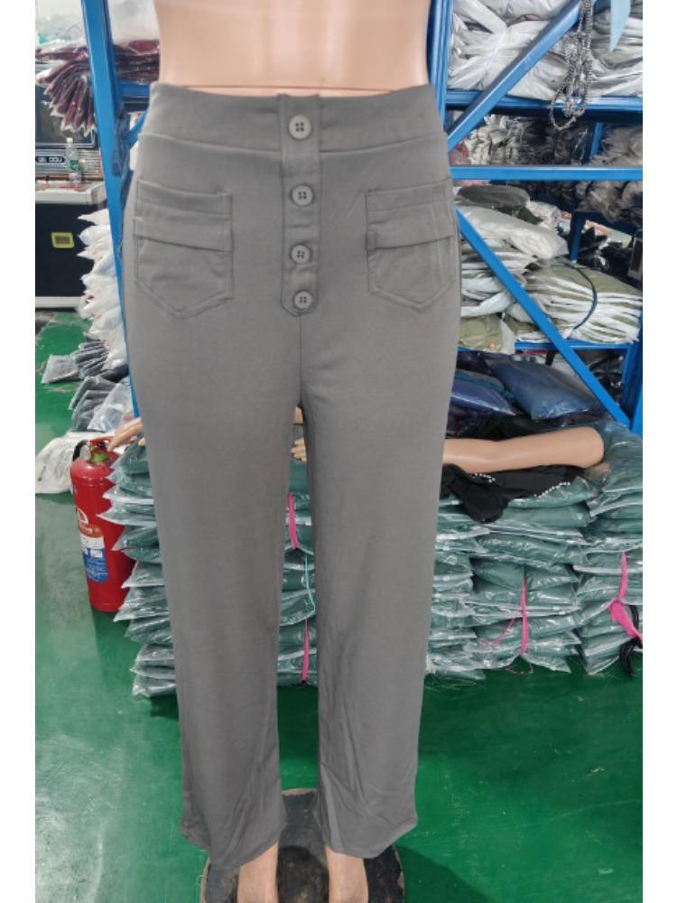 

Women s High Waist Wide Leg Pants with Button Detail in Red Brown 5XL темно-сірий