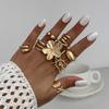 Summer Vacation Starfish Scallop Open Ring Set for Women Men Gold Color Glossy Alloy Flower Adjustable Ring Jewelry Gift