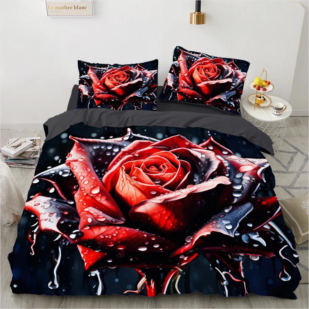 Red Roses Duvet Cover Set Queen Size King Full 3D Bedding Sets Flower Pillowcase Quilt/Comforter Cover Sets Linens Bed 140x200