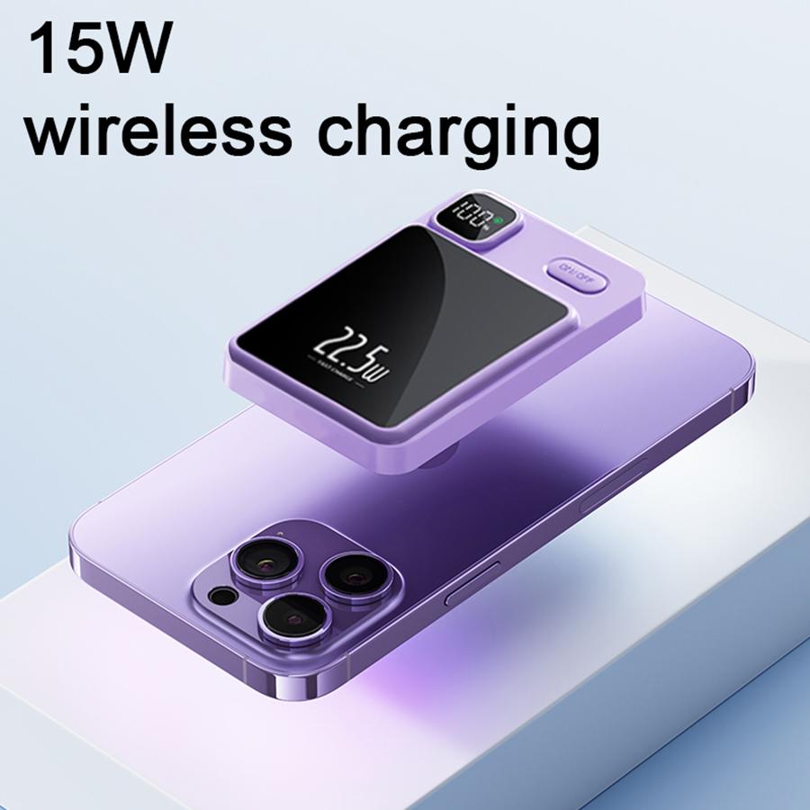 10,000mAh Mini Magnetic Wireless Power Bank (15W), LED Display, Type-C Port — Ideal for Outdoor & Emergency Use