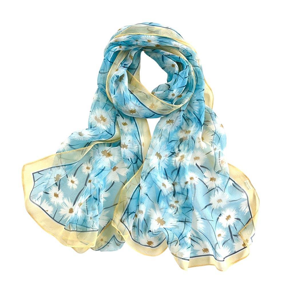 Summer Embroidered Silk Scarf Breathable Smooth Long Wraps Silk Sun-Resistant Bandana for Women