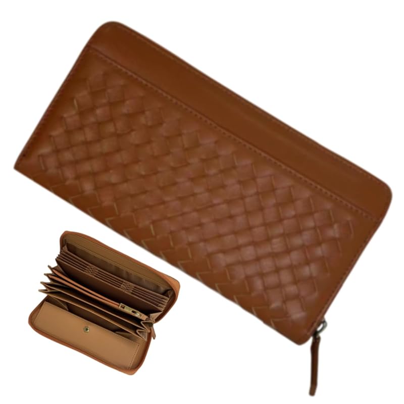 

[Julaby] long wallet ladies genuine leather large capacity Fashionable multifunctional braided long wallet easy to use wallet present (light brown)
