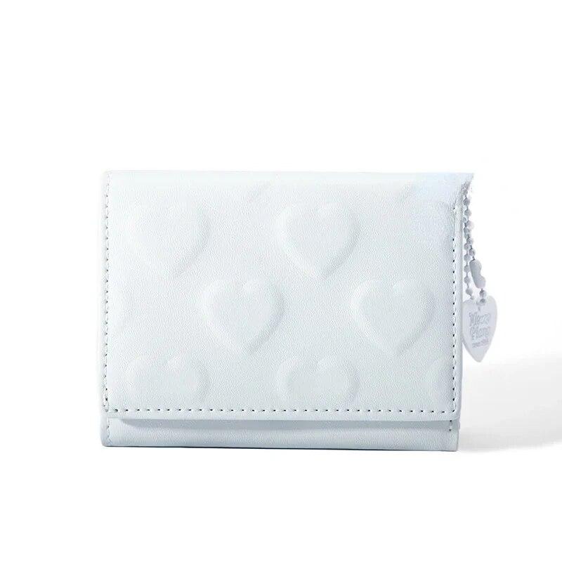 2024 Women'S Money Clip Solid Color Love Imprinted PU Leather Short Coin Wallet Three Fold Multi-Card Slot Card Bag Credit Card