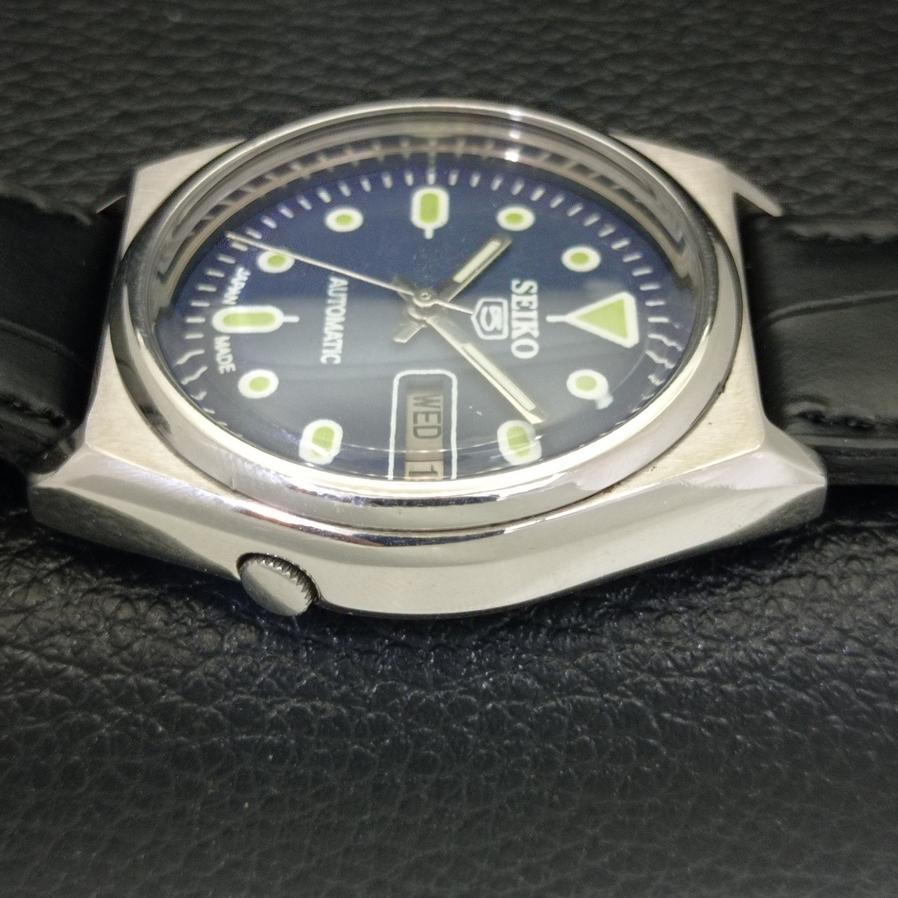 USED JAPAN-MADE SEIKO 5 7019A MENS DAY/DATE AUTOMATIC BLUE DIAL WATCH A427856-2 R1054-a427856