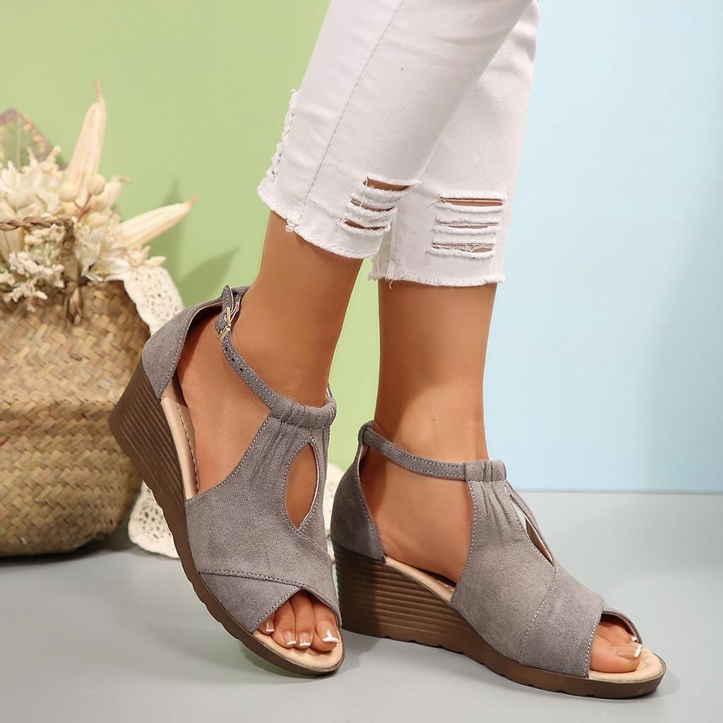 Mode 2025 Sandalen Schnallenriemen Schuhe Offene Zehen Sommerabsätze Clogs Keilabsatz Große Größe Neu Niedrig Peep Frühling Mode Mädchen Plateau Samt