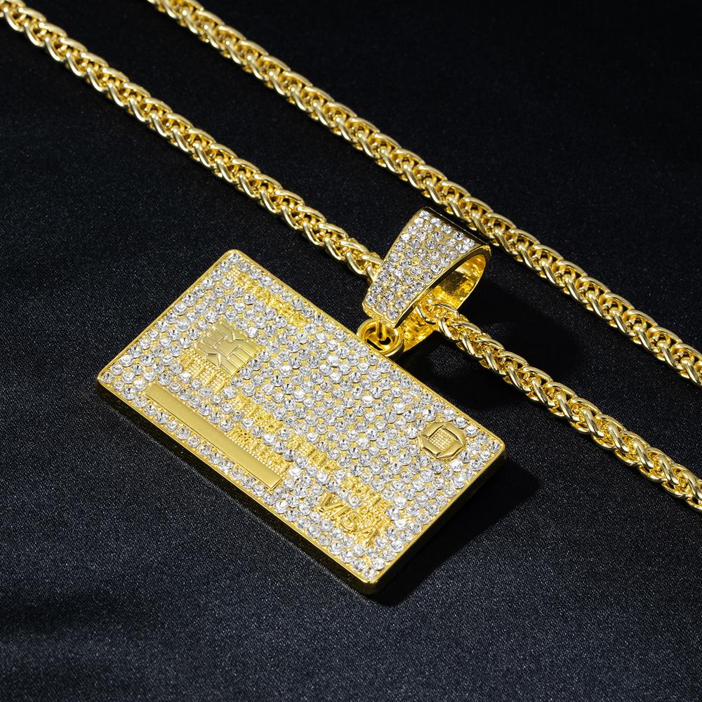 Men's Hip Hop VISA Golden Silvery Card Pendant Necklaces With 5mm 24 Inch Long Chain Credit Card Pendants for Daily Wear Unisex