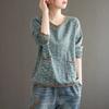 Vintage T Shirt Women Long sleeve Shirt Cotton Linen V neck Loose Tee Shirt Woman Autumn Clothes Basic Tshirt Ladies Top Casual