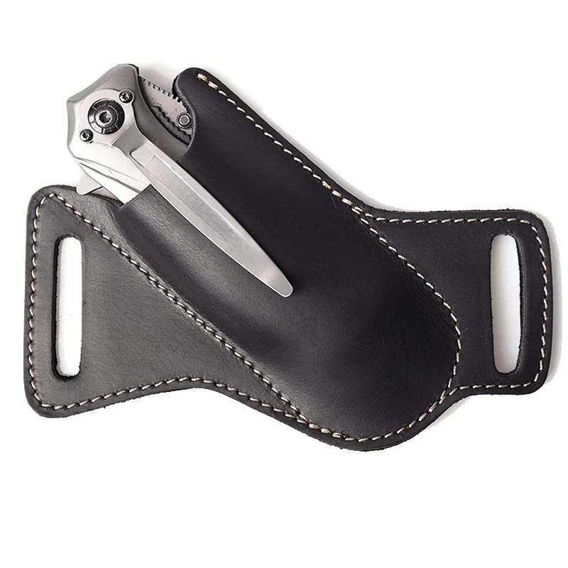 Premium Rugged Leather Knife Sheath EDC Belt Clip Holder Secure Fit Anti-Scratch Folding Knife Carrying Case Outdoor Gear