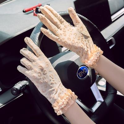 Summer Leopard Print Sunscreen Thin Gloves Lace Lace Breathable Fashion Gloves Outdoor Women's Cycling Gloves