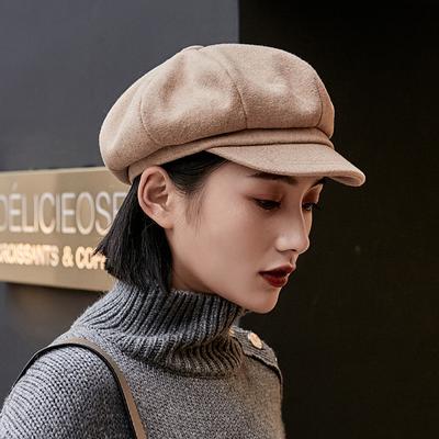 Beret Korean Style British Woolen Octagonal Hat Autumn and Winter Cute Simple Retro Versatile Camel Painter Hat