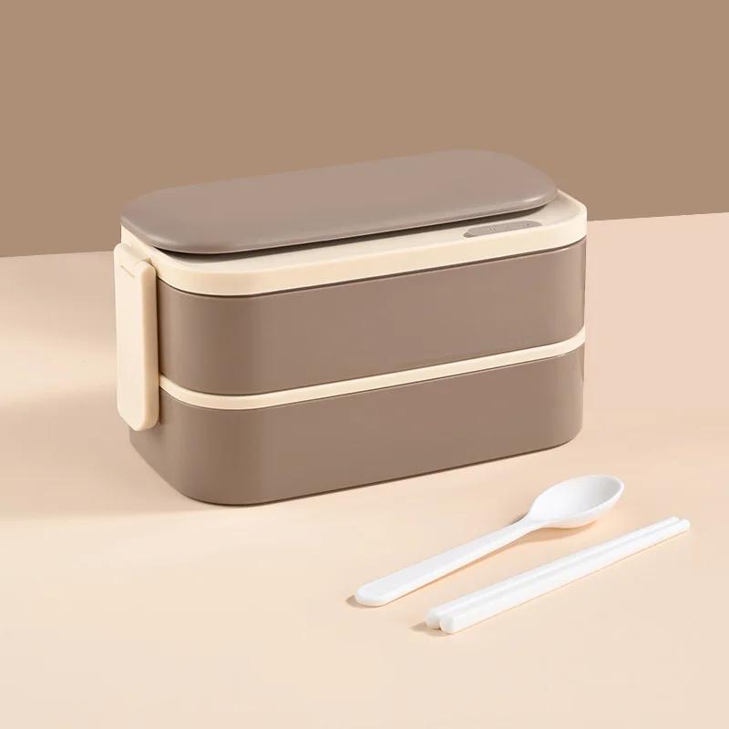 

304 Stainless Steel Lunch Box 2 Layers Divided Microwavable Bento Box for Students Office Worker Portable Sealed Food Containers коричневий