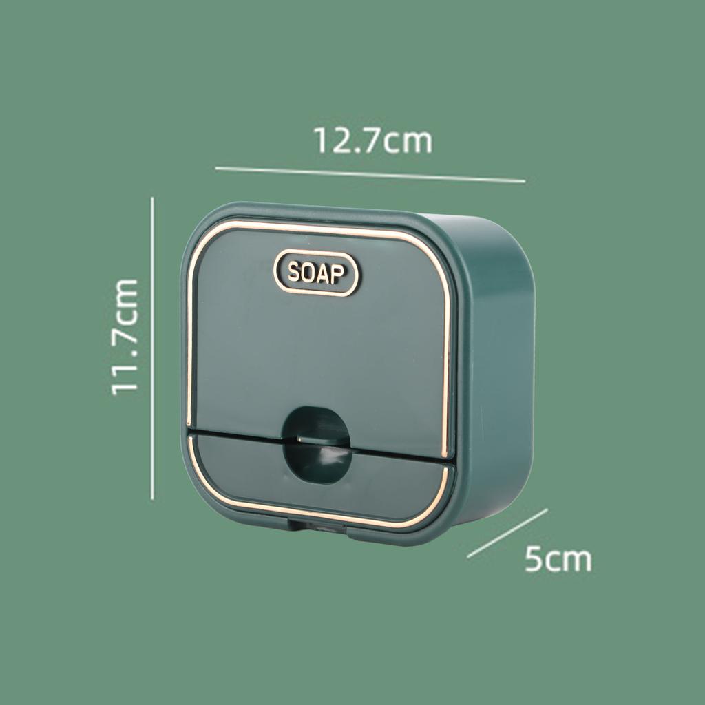 Home Soap Box Non Perforated Wall Mounted Draining Soap Box Flip Cover Bathroom Soap Box Dark Green