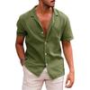 2023 Men's Casual Lapel Short-Sleeve Solid Color Cotton and Linen Shirt - European and American Style