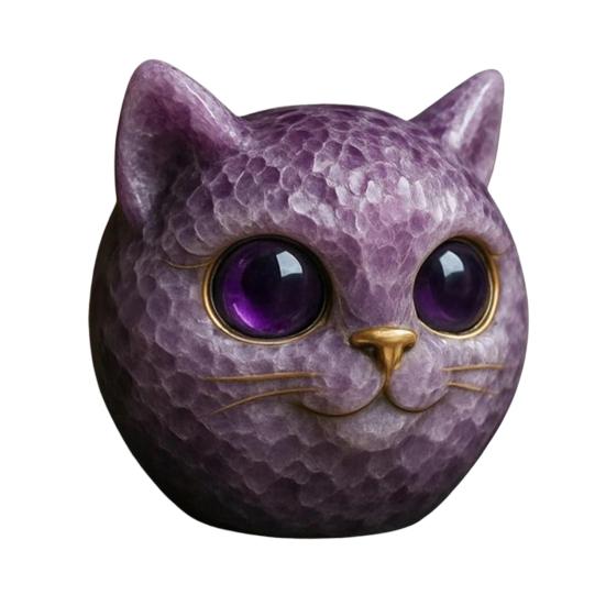 Handmade Cat Stone Imitation Crystal Cat Head Sculpture Resin Healing