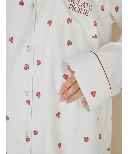 Gelato Pique Valentine Heart Print Satin Shirt PWFT251278 CRM F Women's