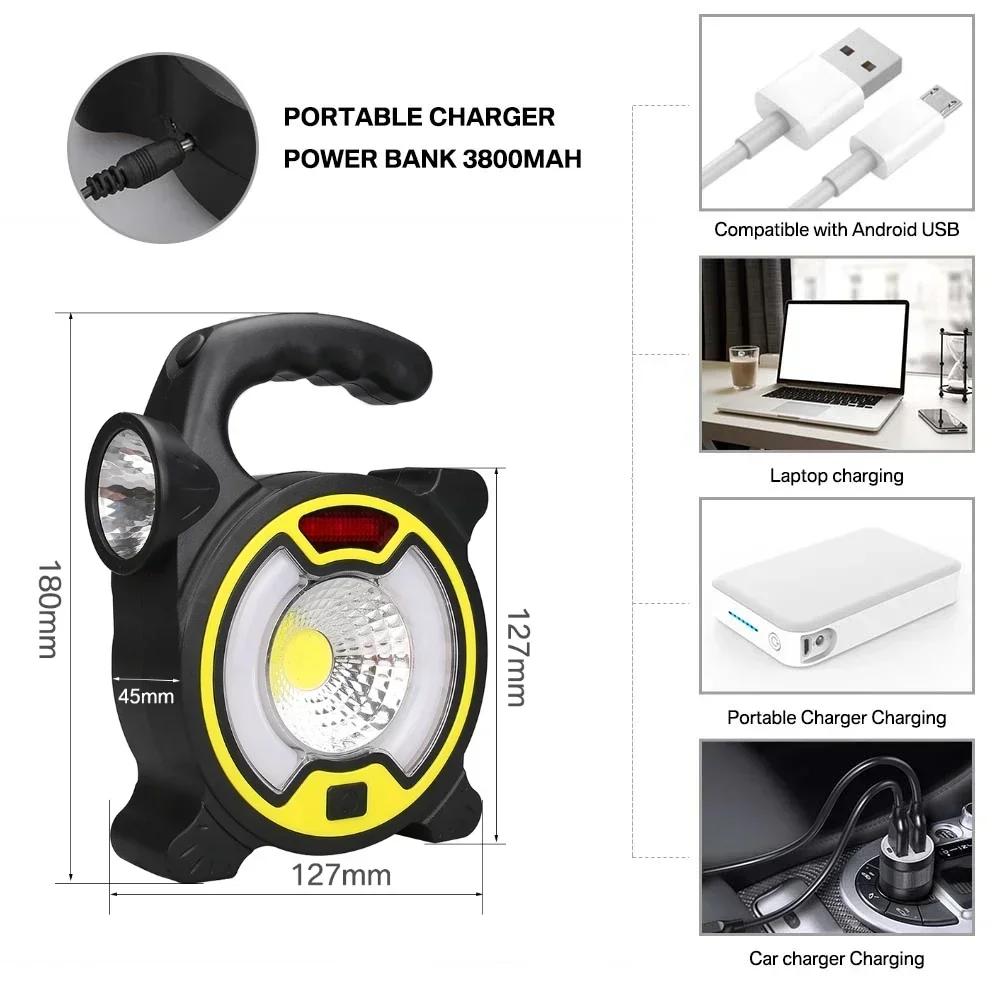 LED COB Work Lamp Portable Lantern Spotlight Searchlight Outdoor Camping Light Mini Handheld Work Light Flashlight for Camping