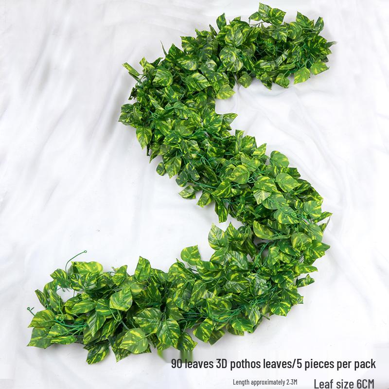 Rattan Faux Green Leaves & Vines - Decorative Plastic Flower Vines for Water Pipes & Air Conditioning Cover